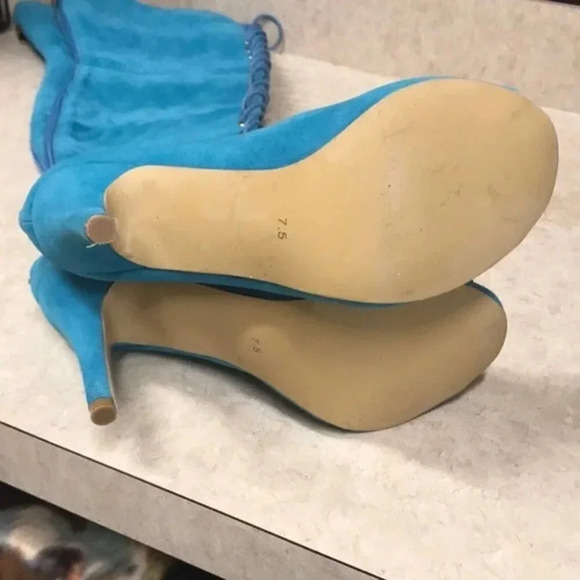 ShuEsq Turquoise Thigh High Lace Up Peep - Picture 3 of 11